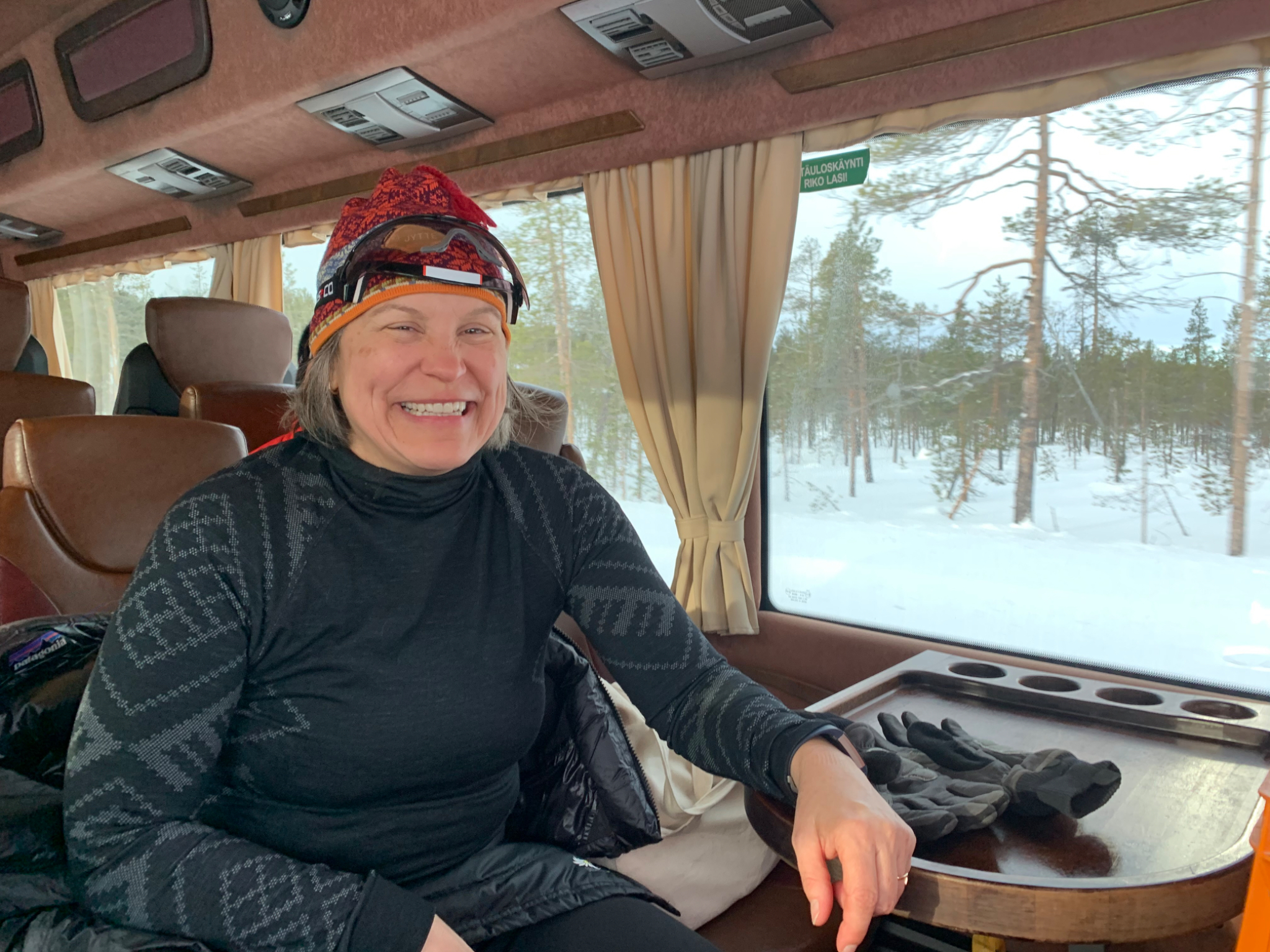Becky on the bust to Pallas National Park